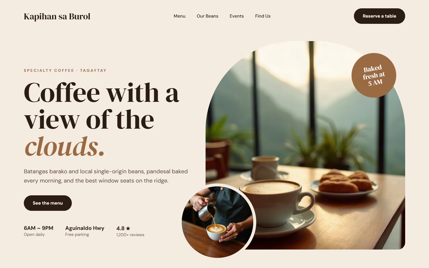 Sample website for a cafe and bakery
