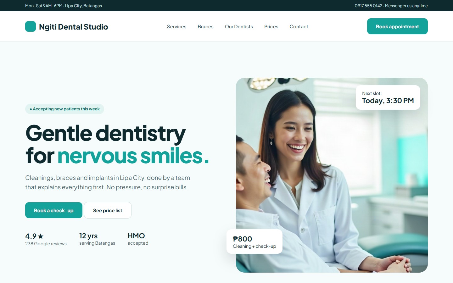 Sample website for a dental clinic