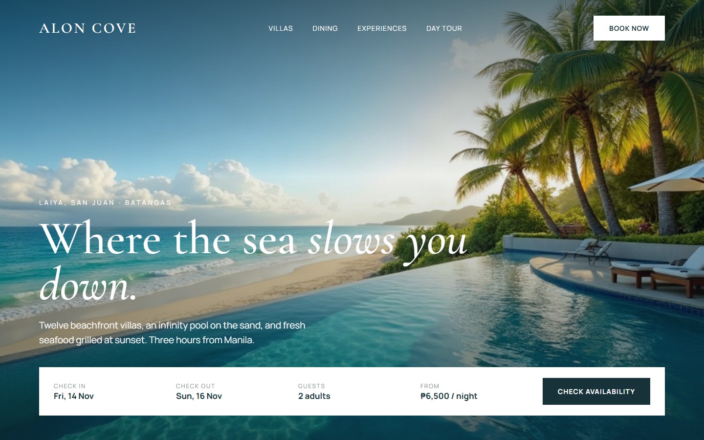 Sample website for a beach resort