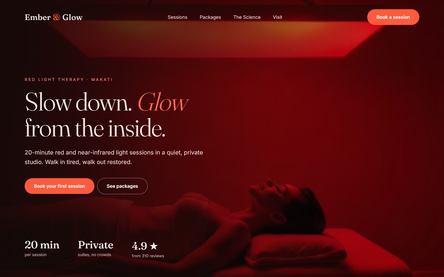 Sample website for a red light therapy studio